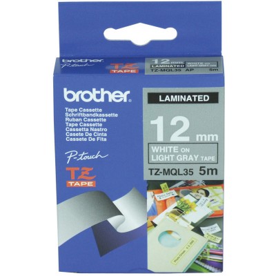 BROTHER Cinta laminada Mate Cinzento claro/Blanco 5m, 12mm